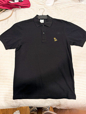 OVO October's Very Own Men's Black Solid Polo Shirt S Regular Short Sleeve Owl
