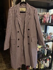 BURBERRY Parwoodul Plaid Trench Double Breasted Coat Check Burgundy Sz US 6
