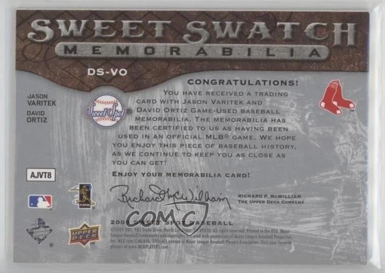 2009 Sweet Spot Swatch Memorabilia Dual David Ortiz Jason Varitek #DS-VO HOF - Image 2 of 2