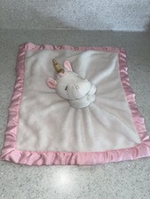 Carters White Unicorn W/Golden Horn Baby Lovey Security Blanket Pink Satin Trim