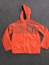 Nike Jacket Boys 7 Orange Hooded Windbreaker Full Zip Lightweight Swoosh Running