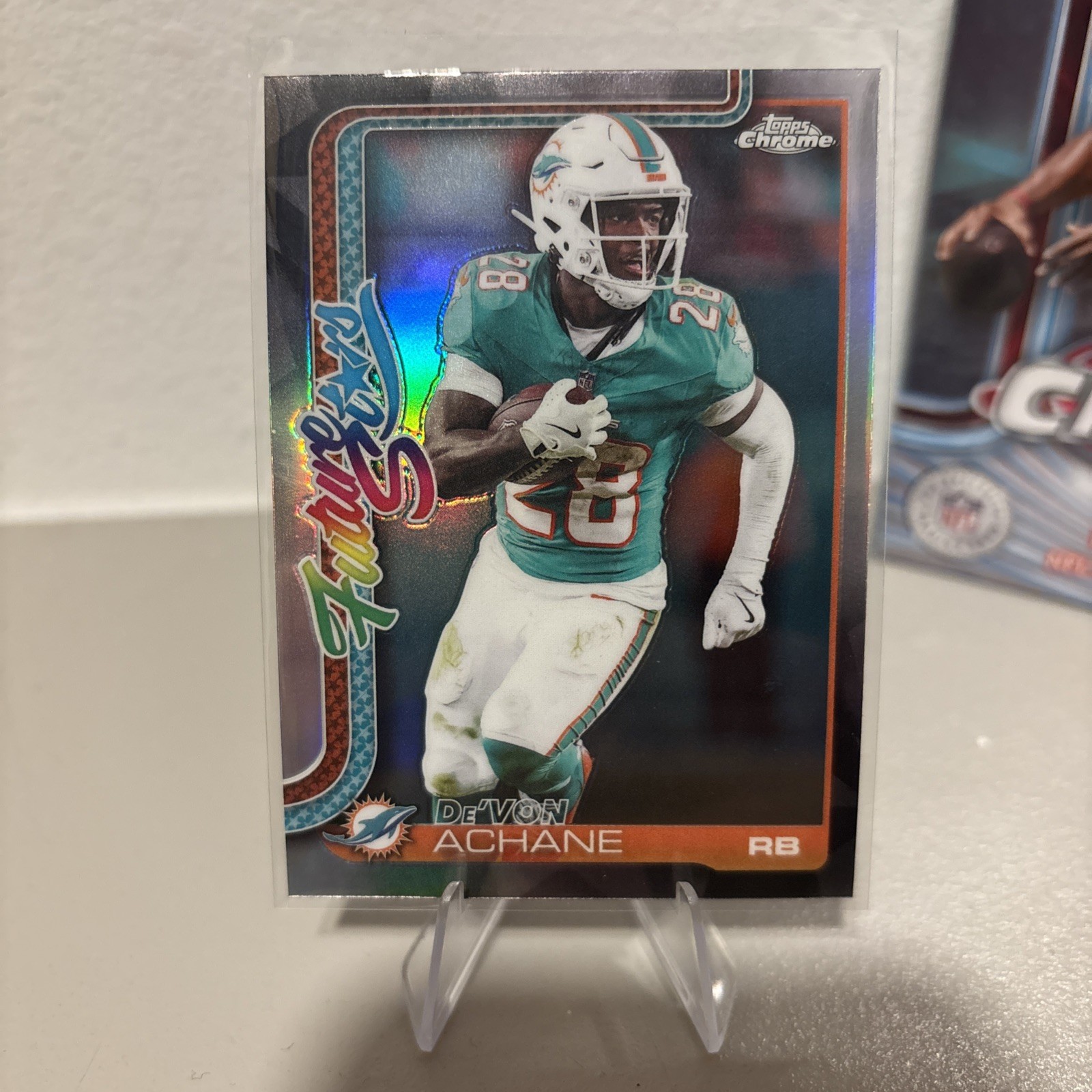 2025 Topps Chrome Football #FS-12 Devon Achane Future Stars REFRACTOR Dolphins