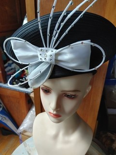 Women's Ladies White Black Rhinestones Fashion Church Derby Ashro Hat
