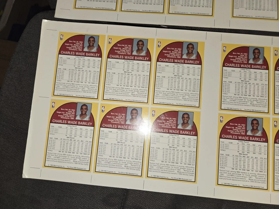 1990-1991 NBA Hoops Uncut 24-Card Sheet Magic Johnson Charles Barkley Lakers  - Image 2 of 4