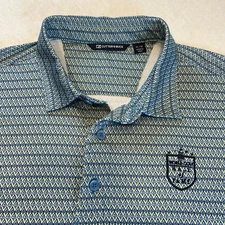 Cutter & Buck Mens Polo World Golf Hall of Fame Polo Sz XL Blue Green Print