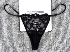 Victoria's Secret Dream Angels NWT Large Black Lace Shine Strap V String Panty