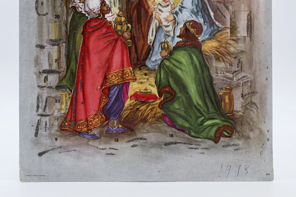 Vintage Made In Germany Winter Festive Nativity Paper Christmas Advent Calendar - Image 2 of 4