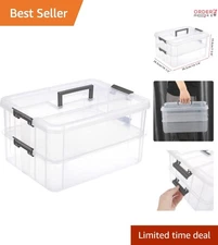 2-Tiers Plastic Storage Box Handle Lockable Stackable Organizer for Office Su...