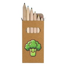 6 x 'Cute Broccoli Head' Short 85mm Pencils / Coloured Pencil Set PE00079000