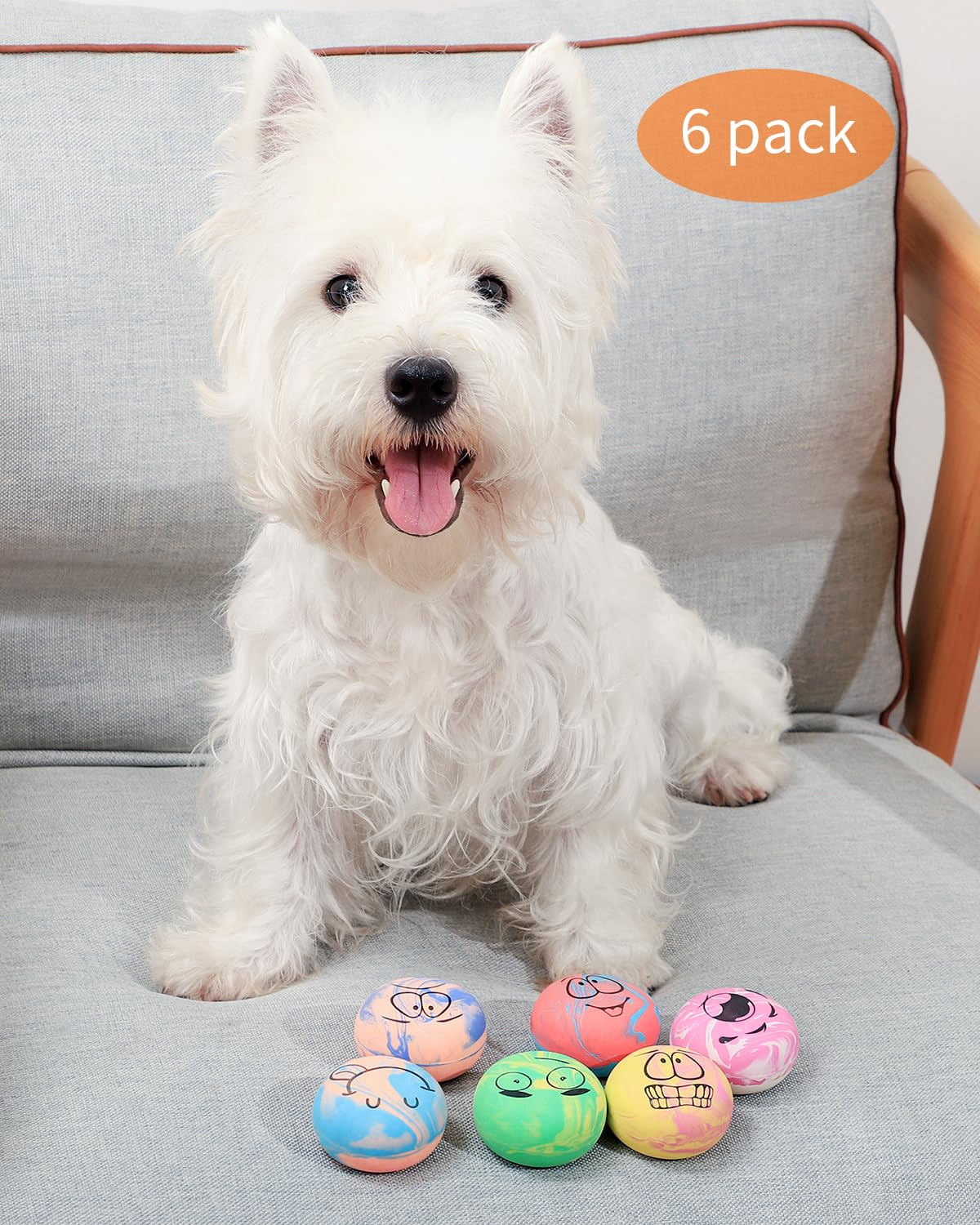 SCHITEC Squeaky Dog Toys 6 Pack Interactive Latex Rubber Squeak Ball Toy Soft Fe
