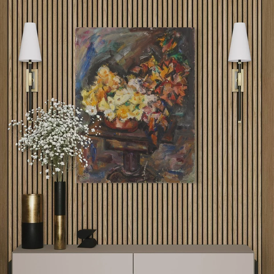 Pintura expresionista modernista vintage grande flores bodegón Foto 3 de 4