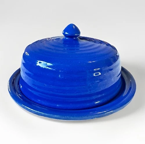 Vintage Bauer Pottery Ring Ware Cobalt Blue Round Butter Dish w/ Lid Stunning