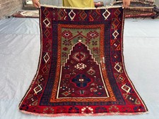 3'1 x 4 ft Antique Turkish Hand Knotted Prayer Rug Tribal Geometric Wool Carpet