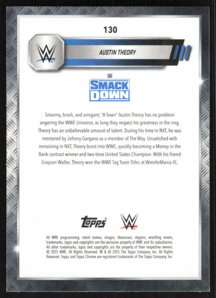 2025 Topps Chrome WWE Neon Green Geometric Refractor #130 Austin Theory /75 - Image 2 of 2