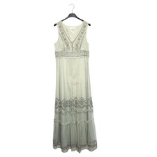 Indi & Cold Sage Green Embroidered Tiered Mesh Occasion Maxi Dress - Size M
