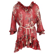 Zimmermann Floral Print Mini Ruffled Dress In Polyester Women Red Uk Size 10