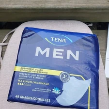 Tena maximum men Incontinence pad urine leakage Guards  48 count yellow 3 drop