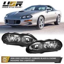 Black & Chrome Housing Headlight Set (L+R) For 98-02 Chevrolet Camaro Catfish