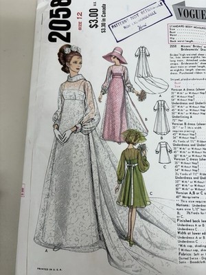 Vintage 1970s Vogue Bridal Design Wedding Dress Pattern #2058 Size 12  Bridesmaid | eBay