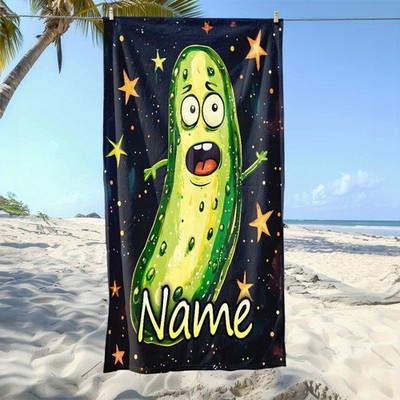 of a Quirky Pickled Cucumber Beach Towel with a Personalized Name - Made from S
