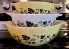 Vintage Pyrex Yellow Black White Cinderella Gooseberry Mixing Bowl Set of 3