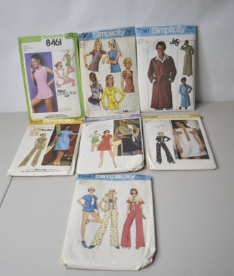 Vintage Lot of 7 Simplicity Patterns 70s Misses Dress Top Pants Robe