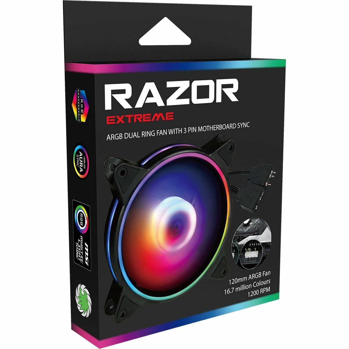 Game Max Razor Extreme ARGB LED 3pin PC Fan 120mm Rainbow RGB PWM