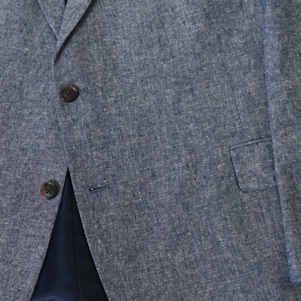 Stafford 50R Blue Linen Cotton Classic Mens Blazer Suit Jacket Sport Coat - Image 3 of 4