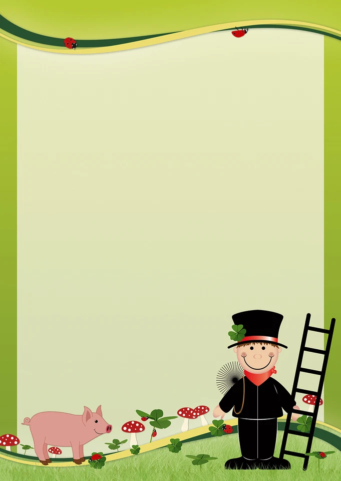 IDEENSTADL Glücksbringer Motivpapier Briefpapier 20 Blatt DIN A4 Klee Marienkäfer Silvester