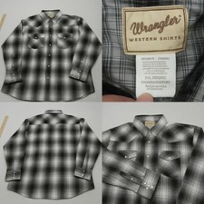Wrangler Pearl Snap Shirt Mens 2XL Black Teal Plaid Long Sleeve Western VTG