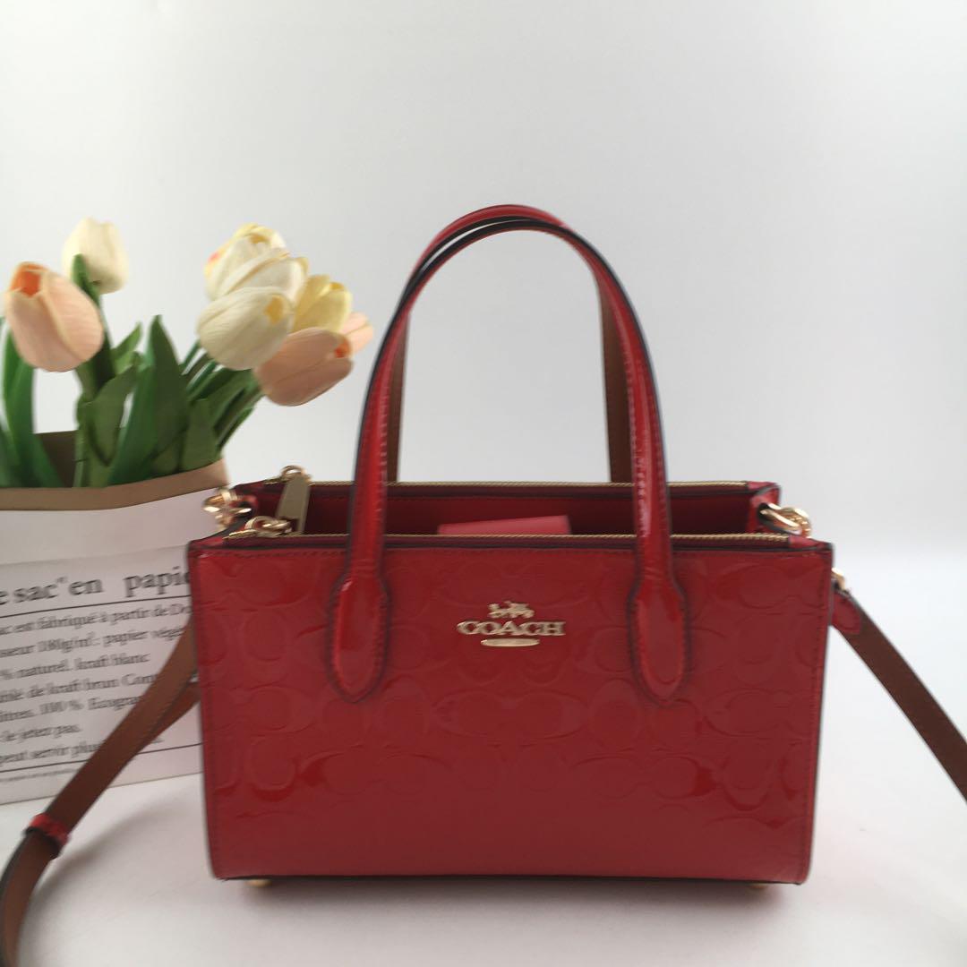 COACH◇ NINA Small トートバッグ 在庫確認ください CV400 COACH Nina Small Tote Bag Signature Patent leather Black