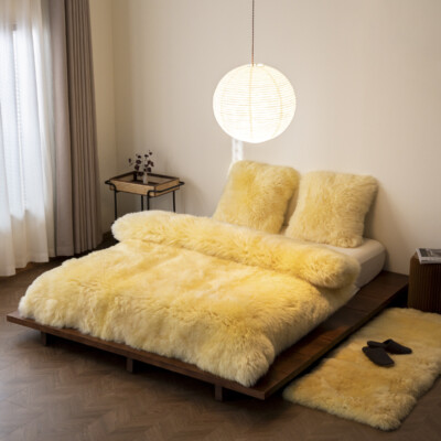 100% Pure Sheepskin Bed Mat Queen King Bed Cover Warm