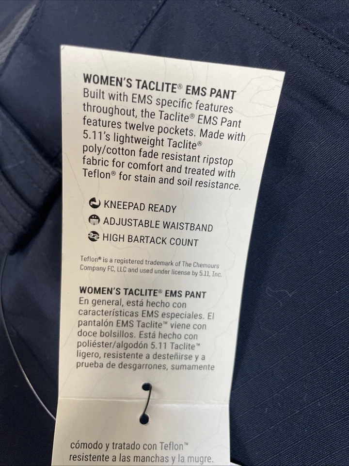 Pantalones 5.11 Tactical Taclite EMS Para Mujer 20 Largos Azul Oscuro Calce Relajado Carga Foto 4 de 4