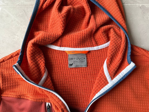 ORTOVOX MERINO INSIDE FLEECE ORANGE HOODED JACKET WOOL FULL ZIP MENS SIZE XL TOP - Picture 3 of 17