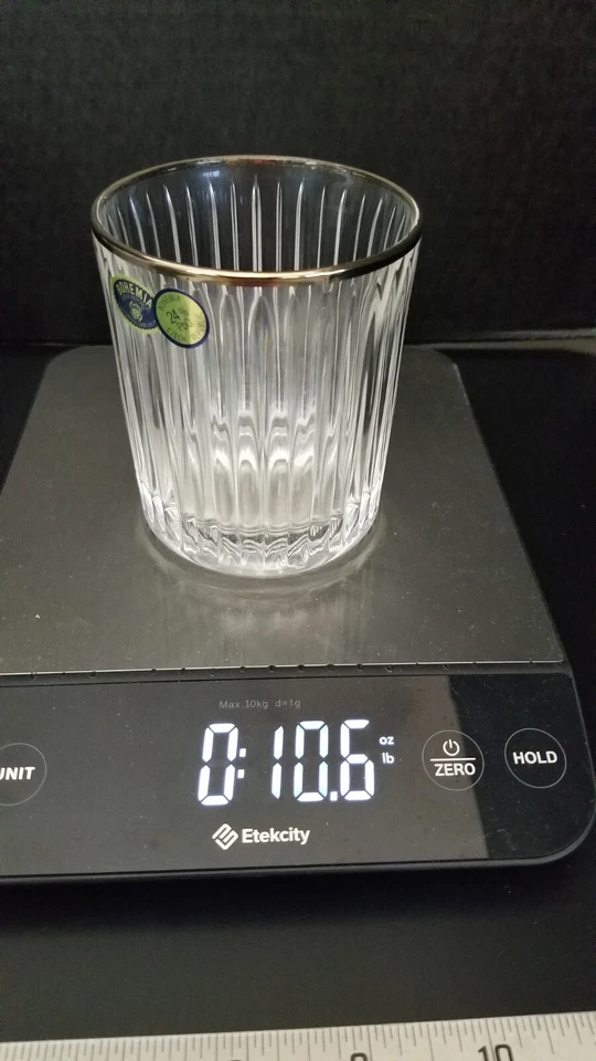 Vasos de whisky, juego de 6, cristal de corte bohemio. Borde plateado. Nuevo con pegatinas. Foto 3 de 4