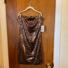 FOREVER 21 XXI Brown Sequin Front Strapless Mini Dress Women's Sz S NWT Body Con