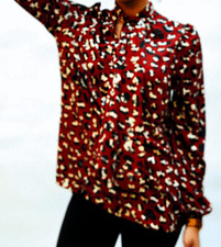 BURGUNDY PUSSY BOW  WITH LEOPARD PRINT TIE NECK AND SASH BLOUSE  BY  JOHN ZACK