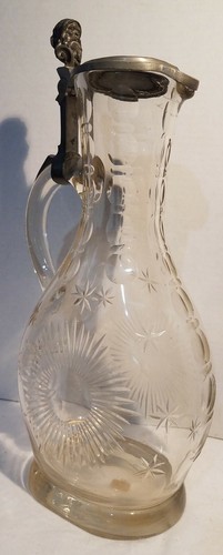 Antique Blown Glass Claret Jug Pitcher - Gnome Dwarf Bearded Man Lid Thumb