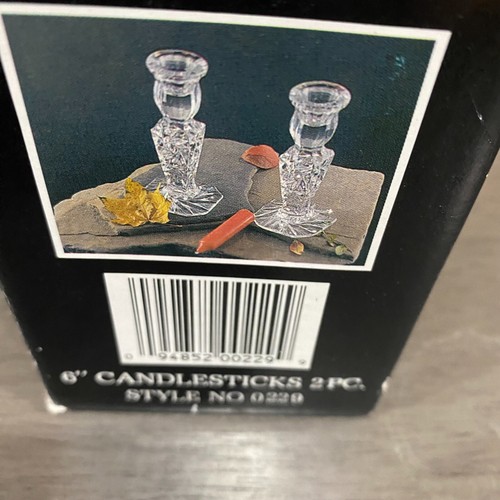 The Irena Collection Poland 24% Lead Crystal Candlesticks 6" Pair New in Box - Picture 9 of 9