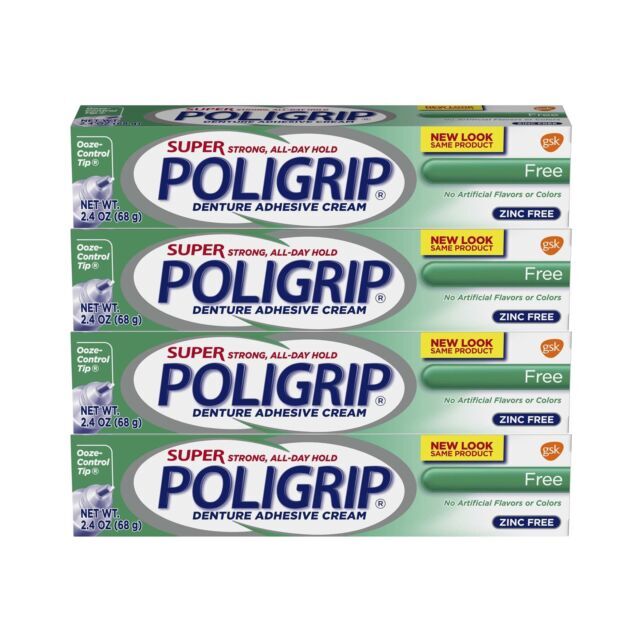 Poligrip Super Strong Denture Adhesive Cream - White 4 Tubes