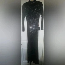 Mac Duggal women's SEQUIN HIGH NECK LONG SLEEVE LACE UP GOWN black 42014 sz0 NWT