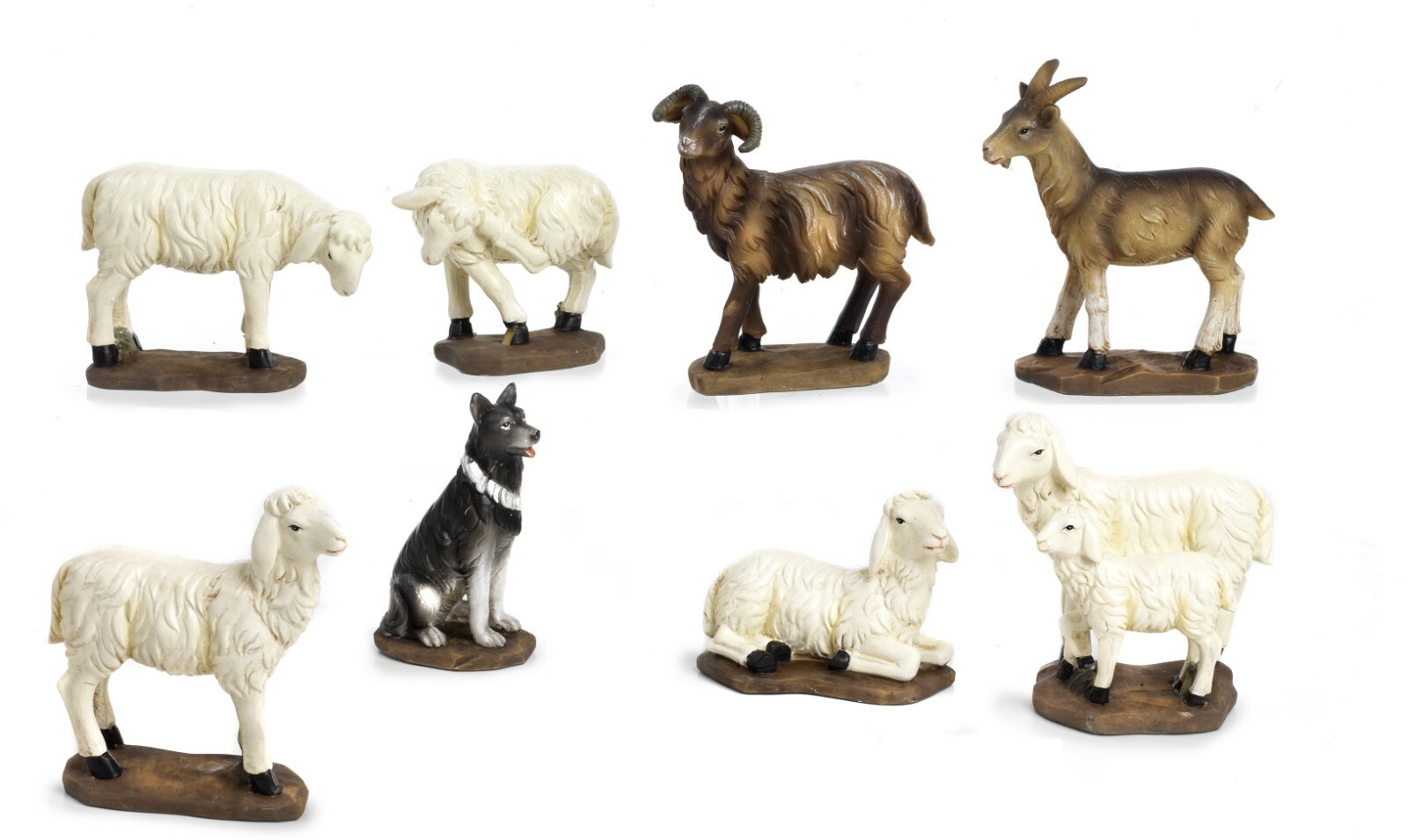 Set 8 animali statuine per Presepe in resina (Alt cm 9,8)