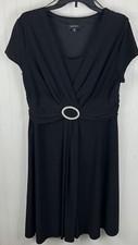R M Richards Dress Women's Black Evening Rhinestone Cocktail Midi Fit Flare 16