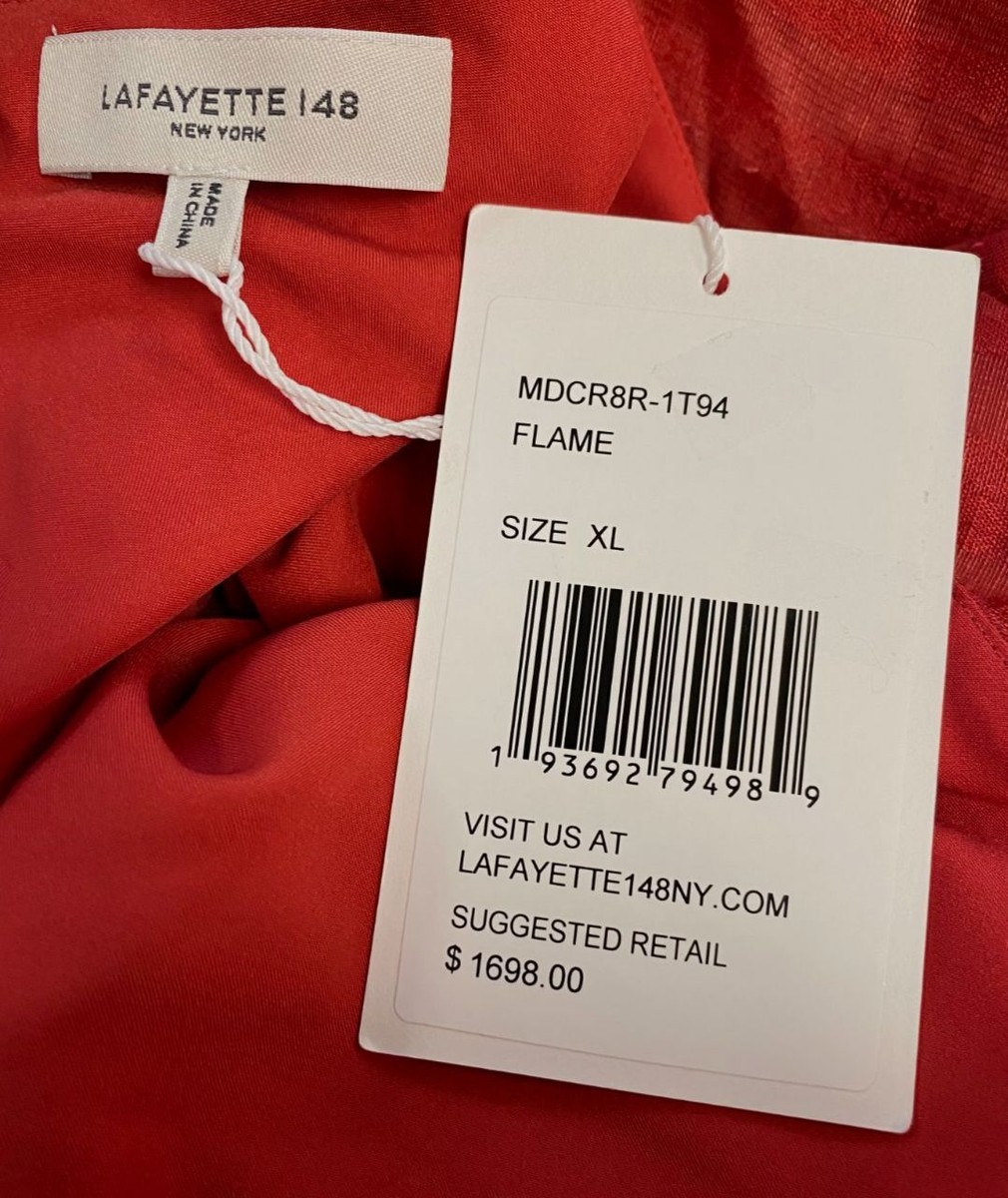 $1698 Lafayette 148 New York Women's Red Linen Silk Stripe Midi