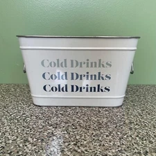 Tin Metal Ice Bucket "Cold Drinks" Backyard Beach Parties Drink Container