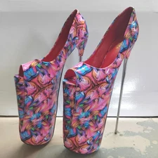 30cm Very High Stiletto Heel Platform Peep Toe Women Floral Nightclub Sexy Pumps