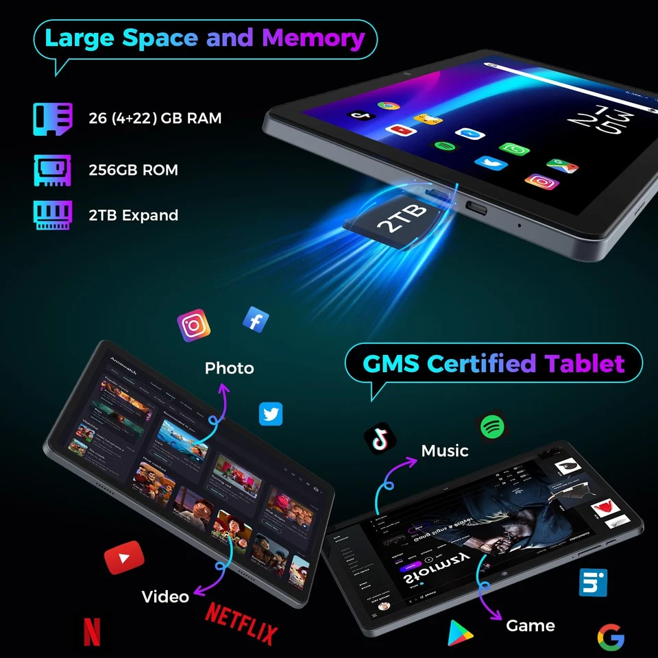 Android 15 Tablet with Keyboard, 26GB RAM, 256GB ROM(2TB Expand), 10.1 inch O... - Image 3 of 4