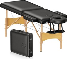 Portable Massage Table 2 Fold Adjustable Spa Lash Tattoo Bed Black Wooden