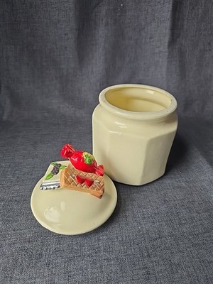 Vintage Ceramic Beige Sweets Candy Jar Canister Cottagecore Grandma Decor