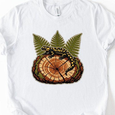 Spotted Salamander Forest Log Fern Graphic T Shirt Bella Canvas 3001